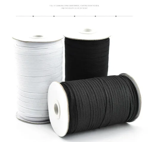 140 yards roll of Black and White 3mm (1/8") or 6mm (1/4") width Flat Braided Elastic Band for DIY Face Masks or Clothing