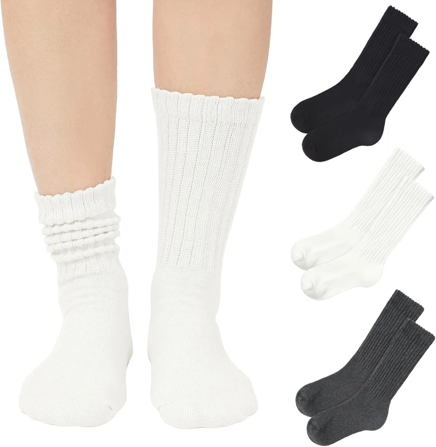 American Trends Crew Socks for Women Casual Scrunch Retro Crew Socks Solid Color Stacked Tube Socks