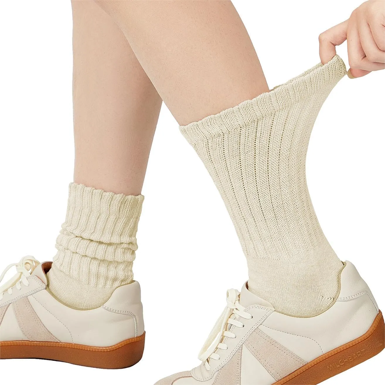 American Trends Crew Socks for Women Casual Scrunch Retro Crew Socks Solid Color Stacked Tube Socks