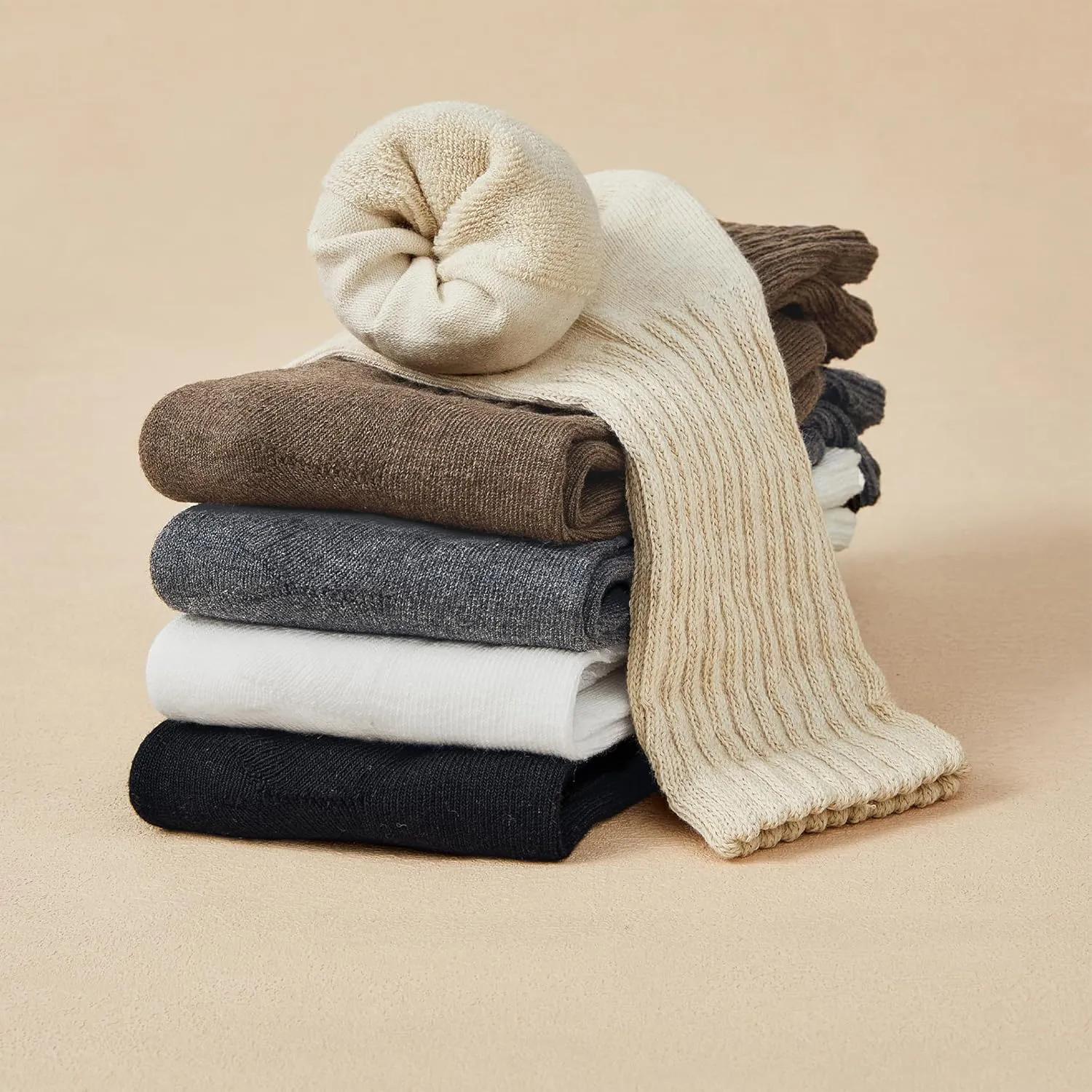 American Trends Crew Socks for Women Casual Scrunch Retro Crew Socks Solid Color Stacked Tube Socks