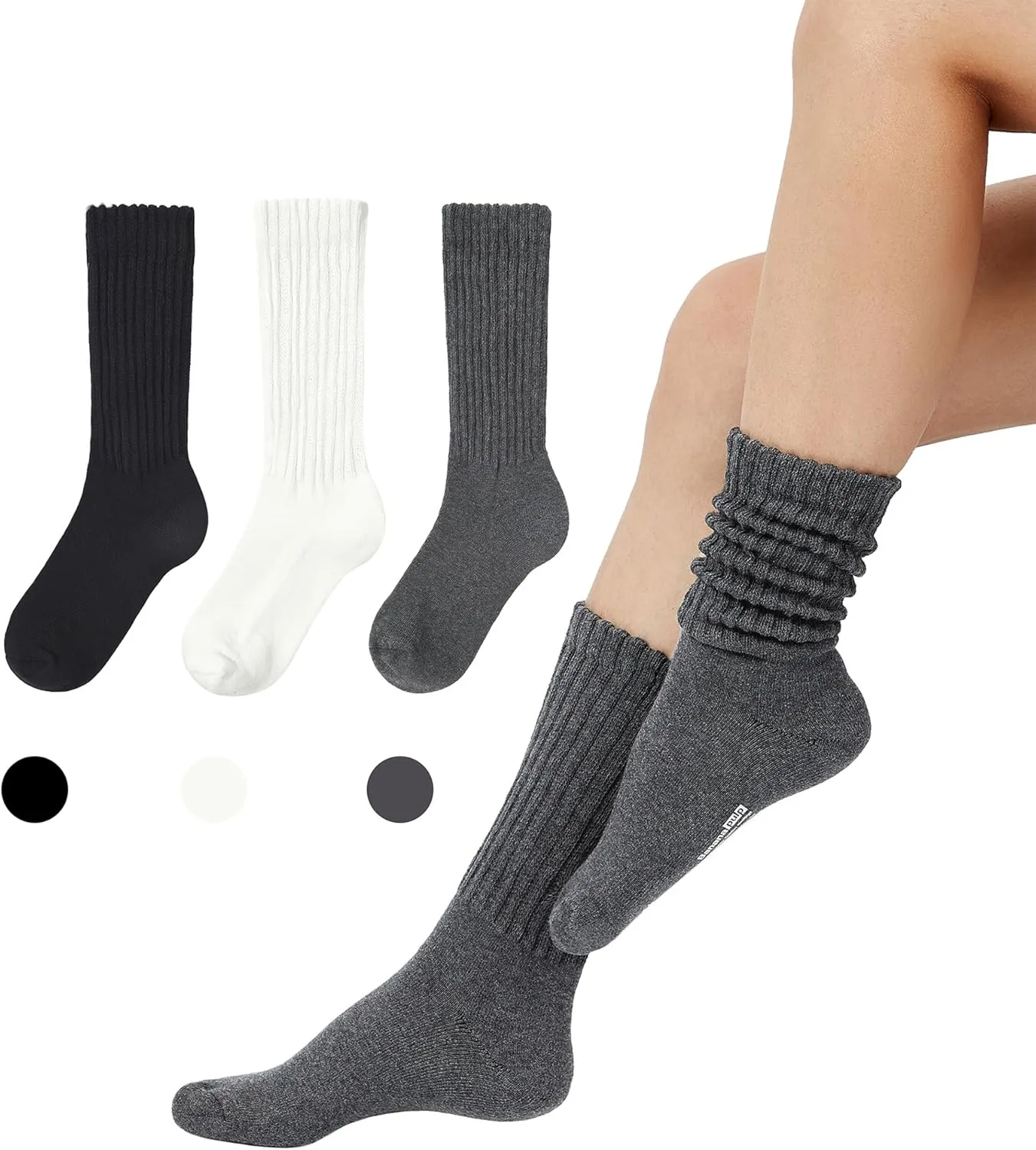 American Trends Crew Socks for Women Casual Scrunch Retro Crew Socks Solid Color Stacked Tube Socks