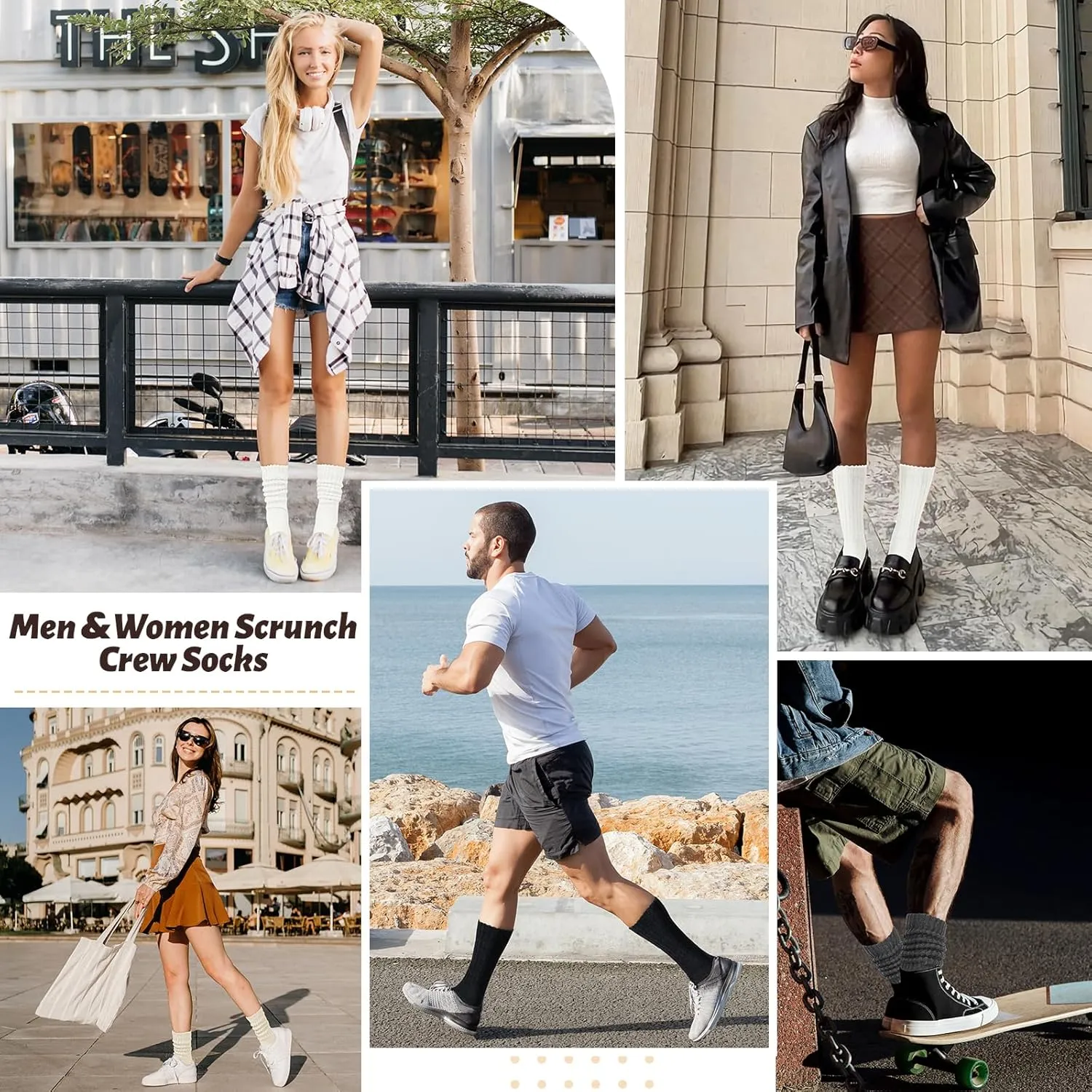 American Trends Crew Socks for Women Casual Scrunch Retro Crew Socks Solid Color Stacked Tube Socks