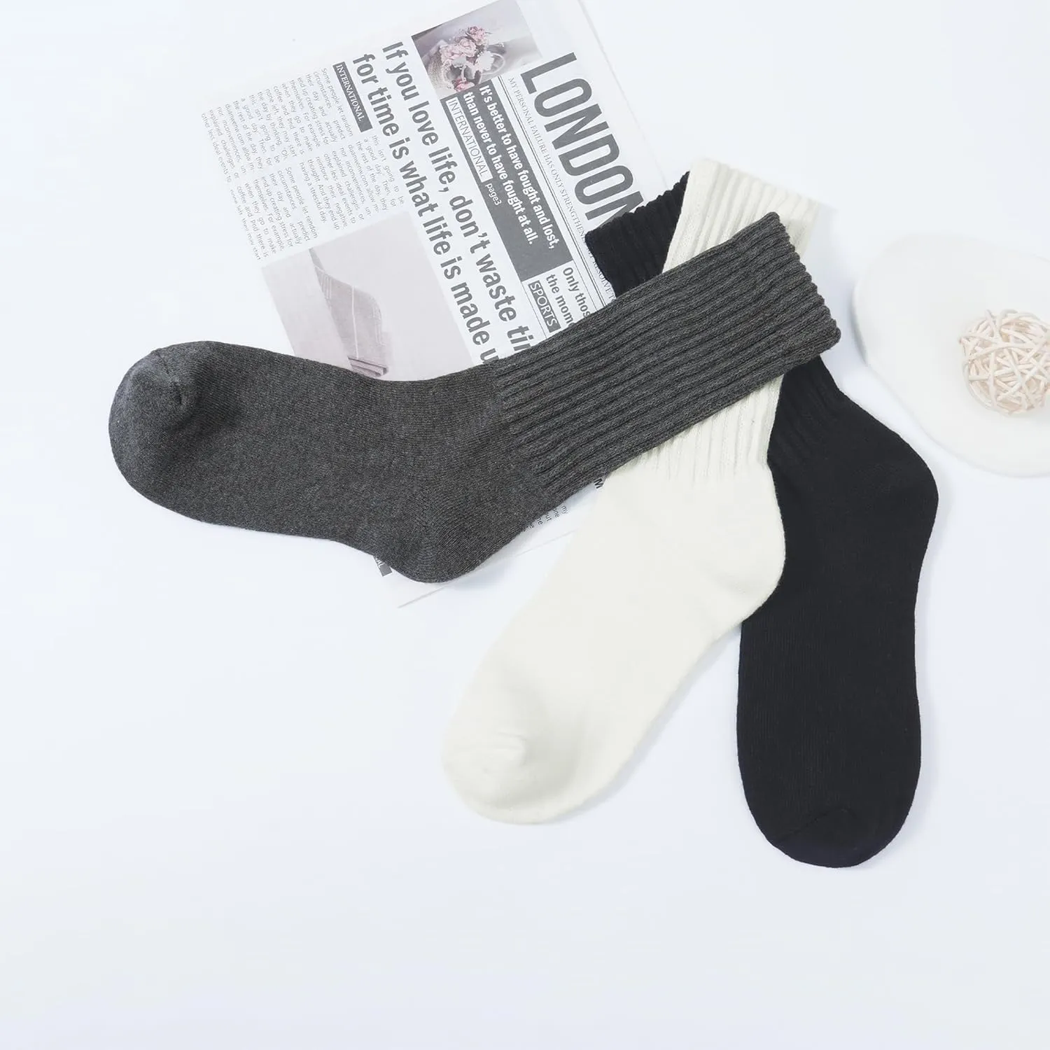 American Trends Crew Socks for Women Casual Scrunch Retro Crew Socks Solid Color Stacked Tube Socks