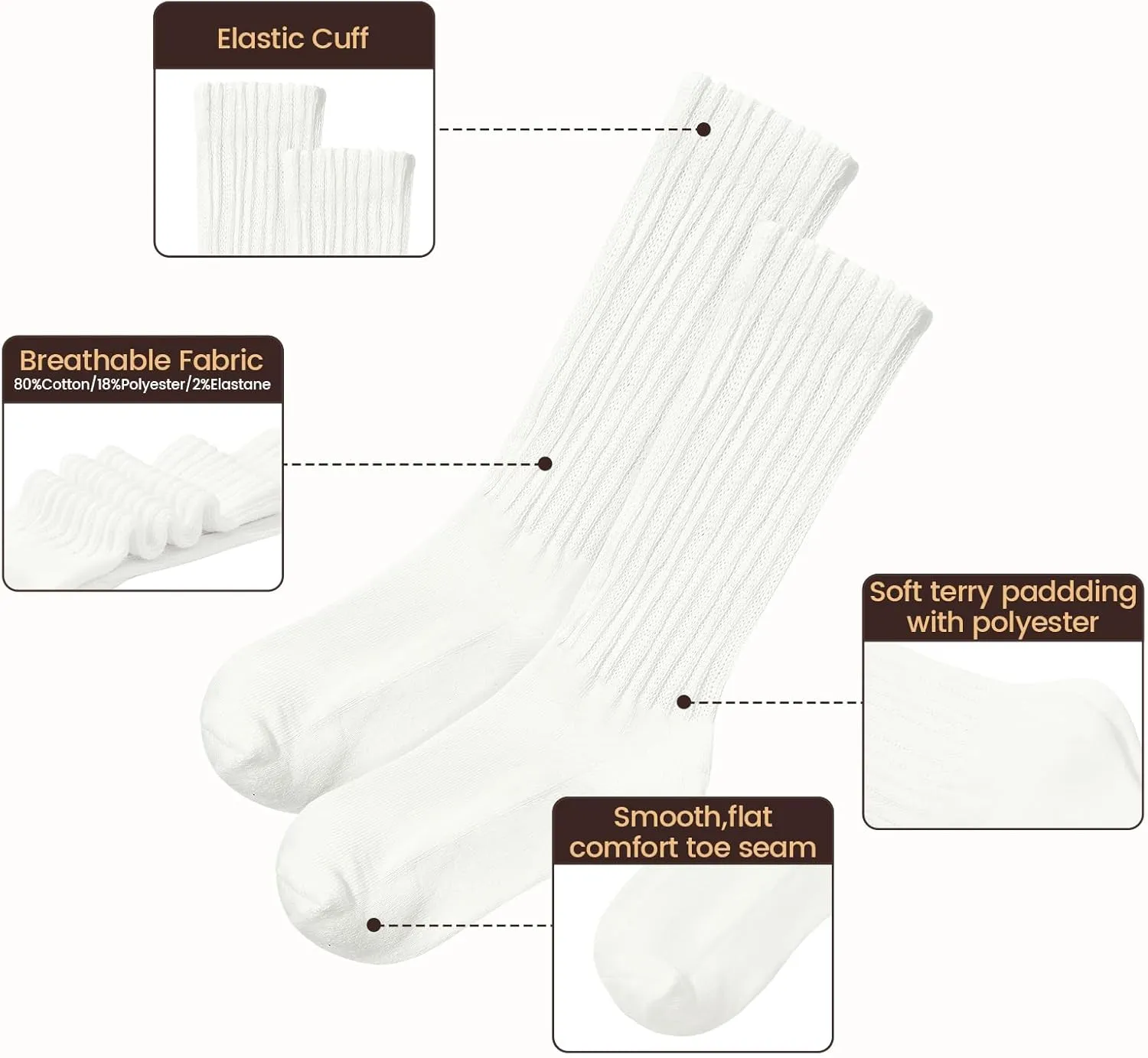 American Trends Crew Socks for Women Casual Scrunch Retro Crew Socks Solid Color Stacked Tube Socks