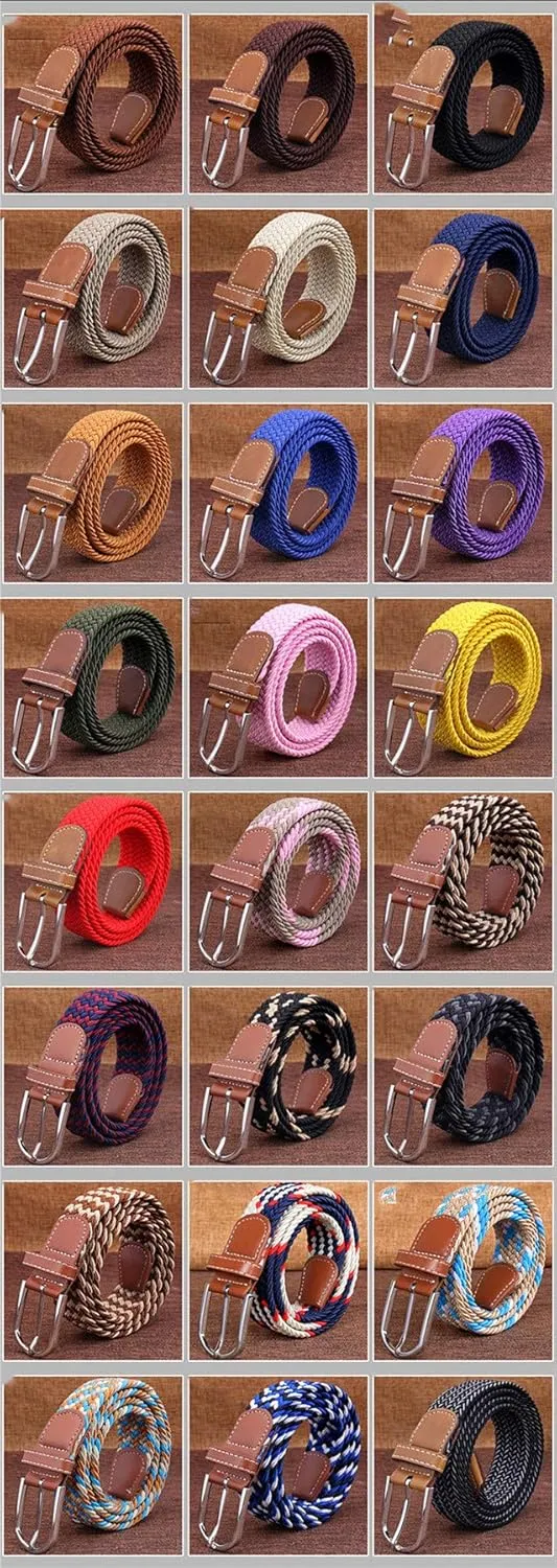 Andongnywell Men and Women Stretch Braided Woven Belts without Holes Elastic Casual Belts Waist Cinch Waistband