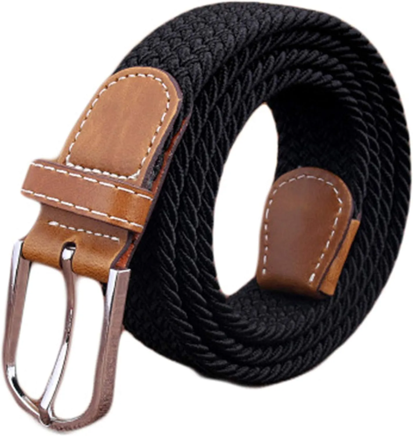 Andongnywell Men and Women Stretch Braided Woven Belts without Holes Elastic Casual Belts Waist Cinch Waistband