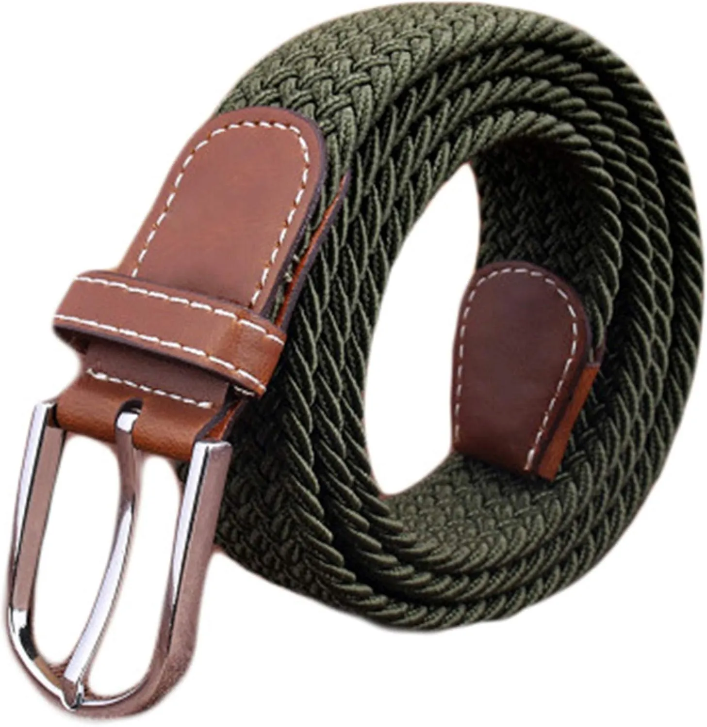 Andongnywell Men's Women's Braided Elastic Belt Casual Weave Canvas Fabric Woven Stretch Belt Waist Cinch Waistband
