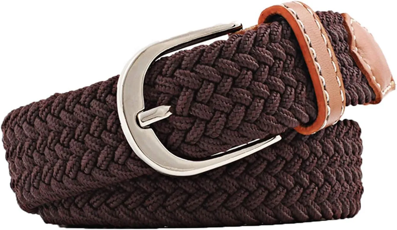 Andongnywell Women Braided Belt Elastic Woven Stretch Belts Fabric Stretchy Belts for Sports Running with Pin Buckle