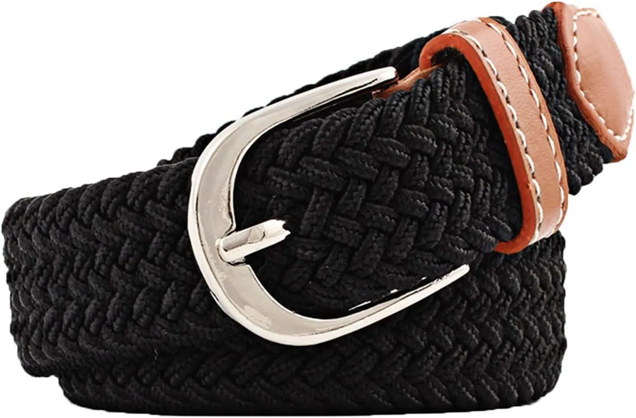 Andongnywell Women Braided Belt Elastic Woven Stretch Belts Fabric Stretchy Belts for Sports Running with Pin Buckle