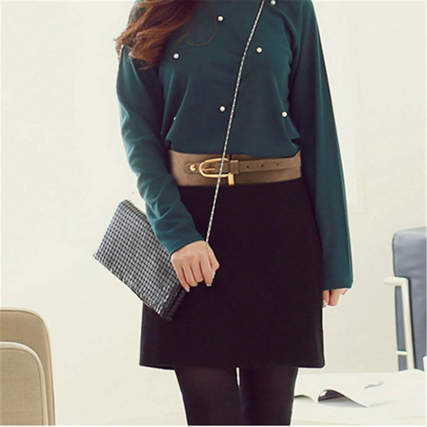 Andongnywell Women's Elastic Belt Wide Elastic Stretch Waist Belt Ladys Wide Elastic Stretchy Cinch Belt