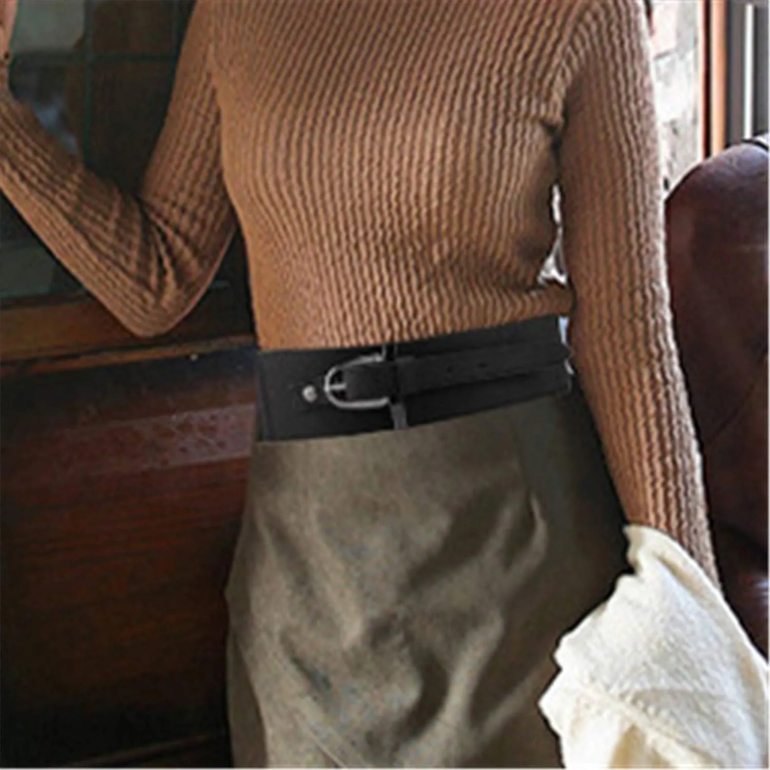 Andongnywell Women's Elastic Belt Wide Elastic Stretch Waist Belt Ladys Wide Elastic Stretchy Cinch Belt