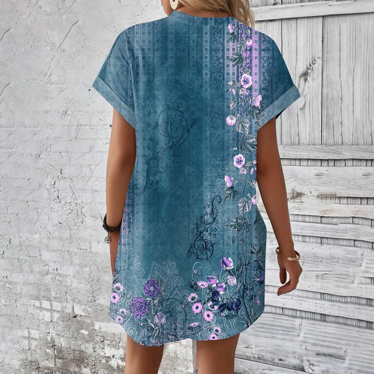 BAXLIMEK Mini Dresses for Women,2025 Spring Summer Casual Loose Crewneck Short Sleeve T Shirt Dress Plain/Print Beach Dress