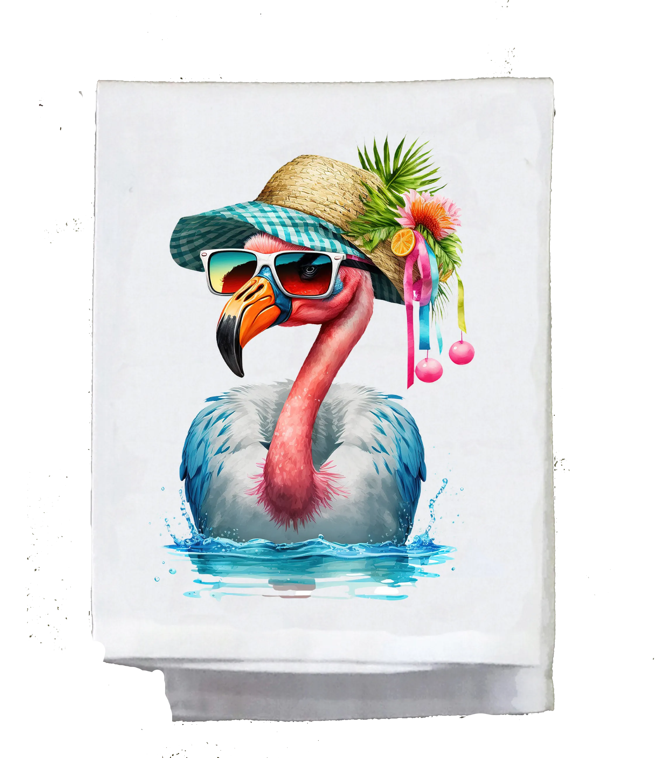 Beach, Dish Towel, Flamingos in Hats