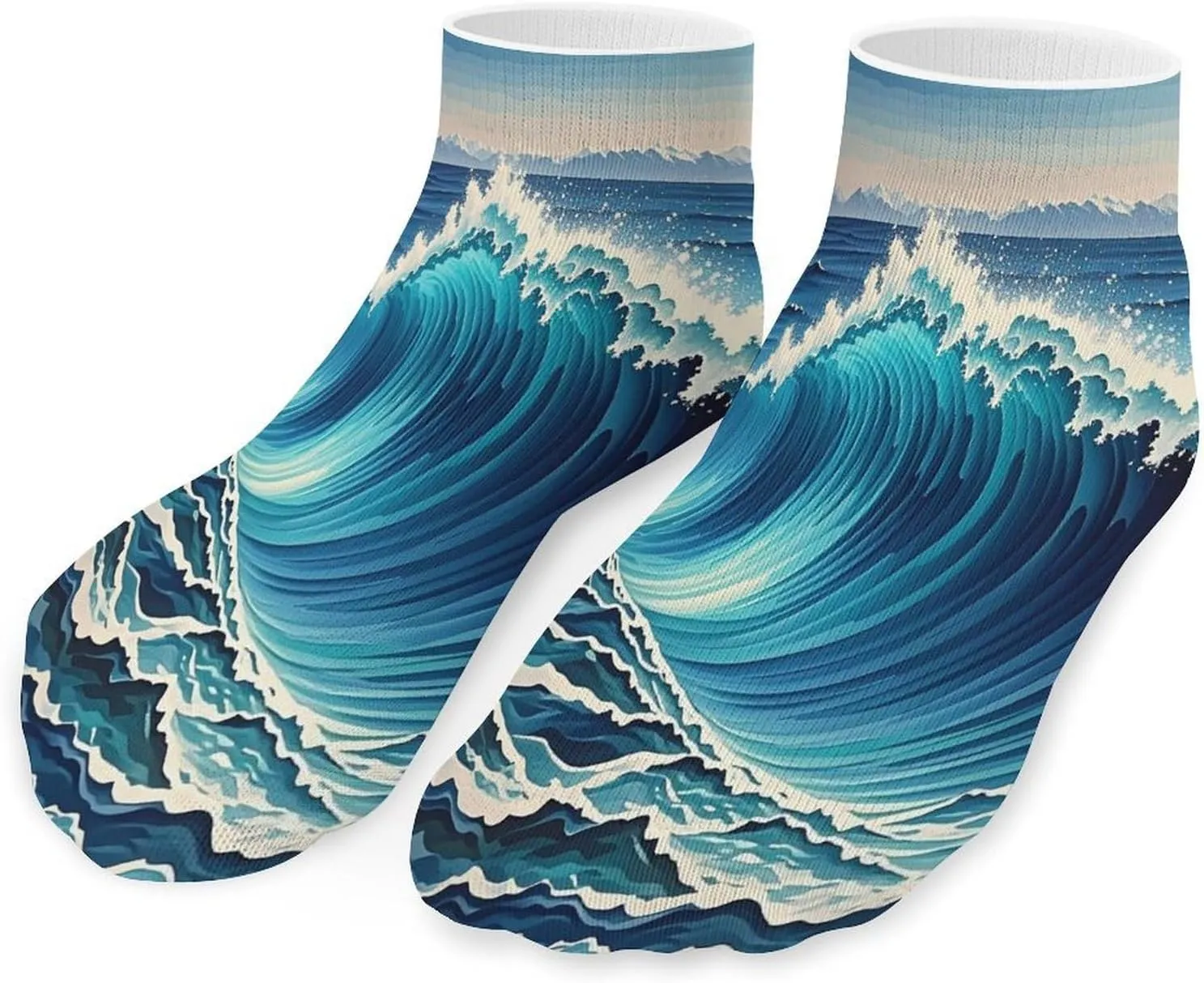 Blue Wave Art Socks Low Cut Ankle Short Sock Novelty Casual Invisible Liner Socks for Men Women