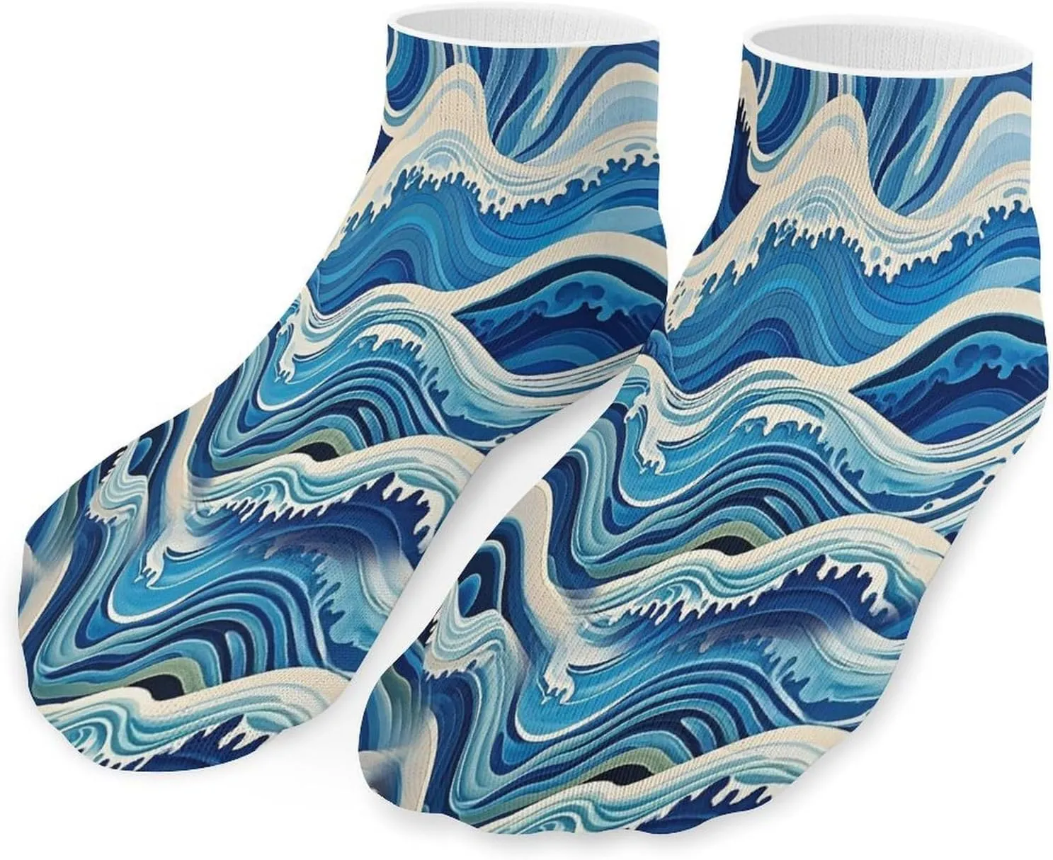 Blue Wave Painting Socks Low Cut Ankle Short Sock Novelty Casual Invisible Liner Socks for Men Women