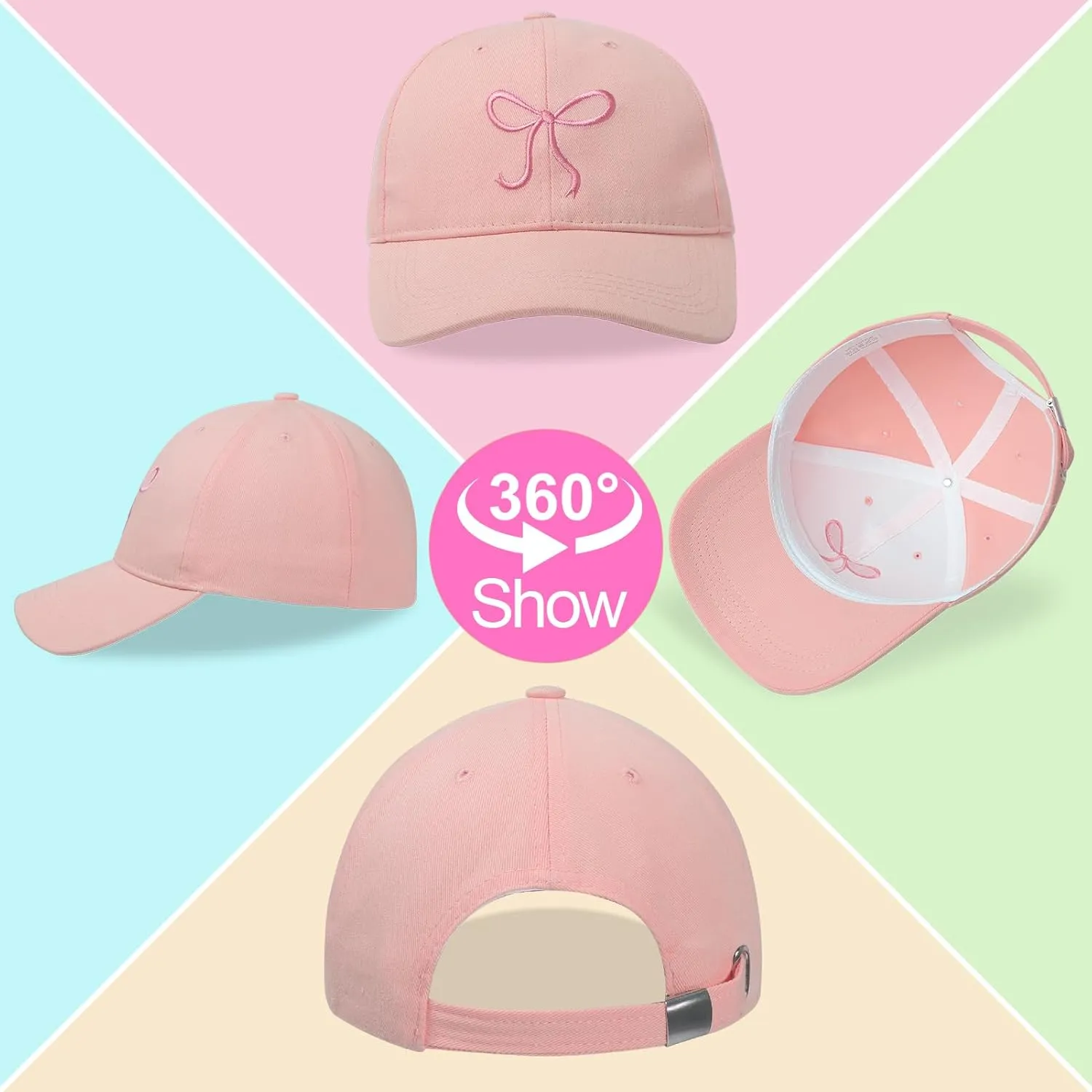 Bow-Tie Baseball Cap for Women Embroidered Trucker Hat Cute Summer Outdoor Travel Hiking Beach Sun Hats