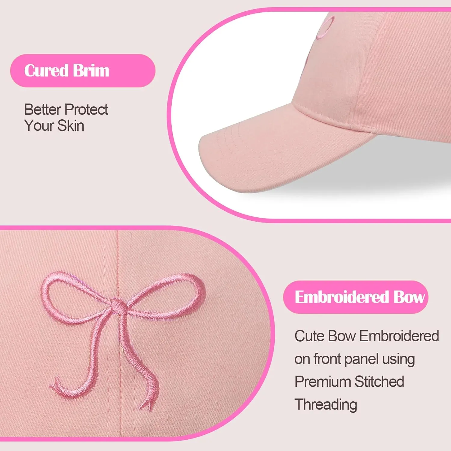 Bow-Tie Baseball Cap for Women Embroidered Trucker Hat Cute Summer Outdoor Travel Hiking Beach Sun Hats