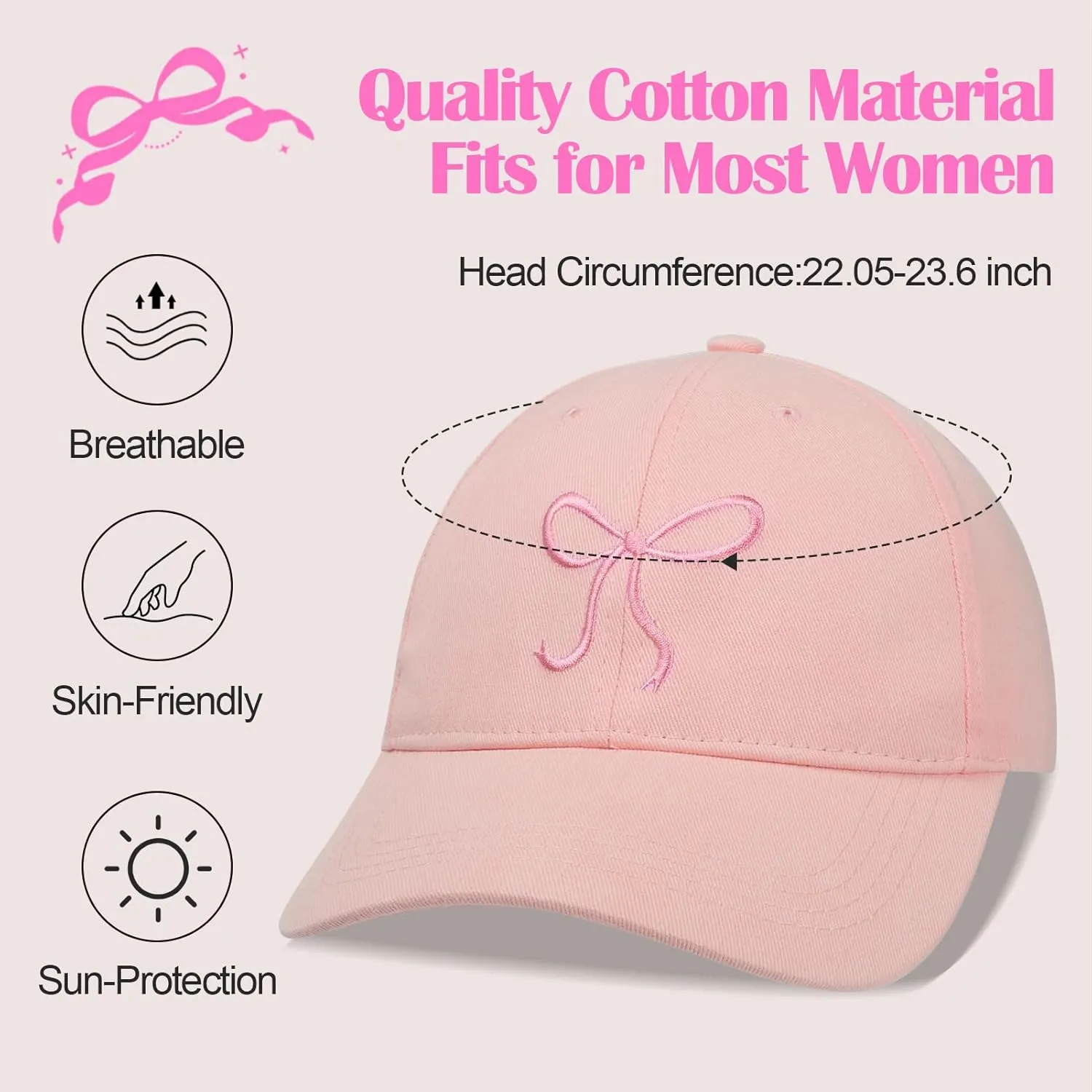 Bow-Tie Baseball Cap for Women Embroidered Trucker Hat Cute Summer Outdoor Travel Hiking Beach Sun Hats
