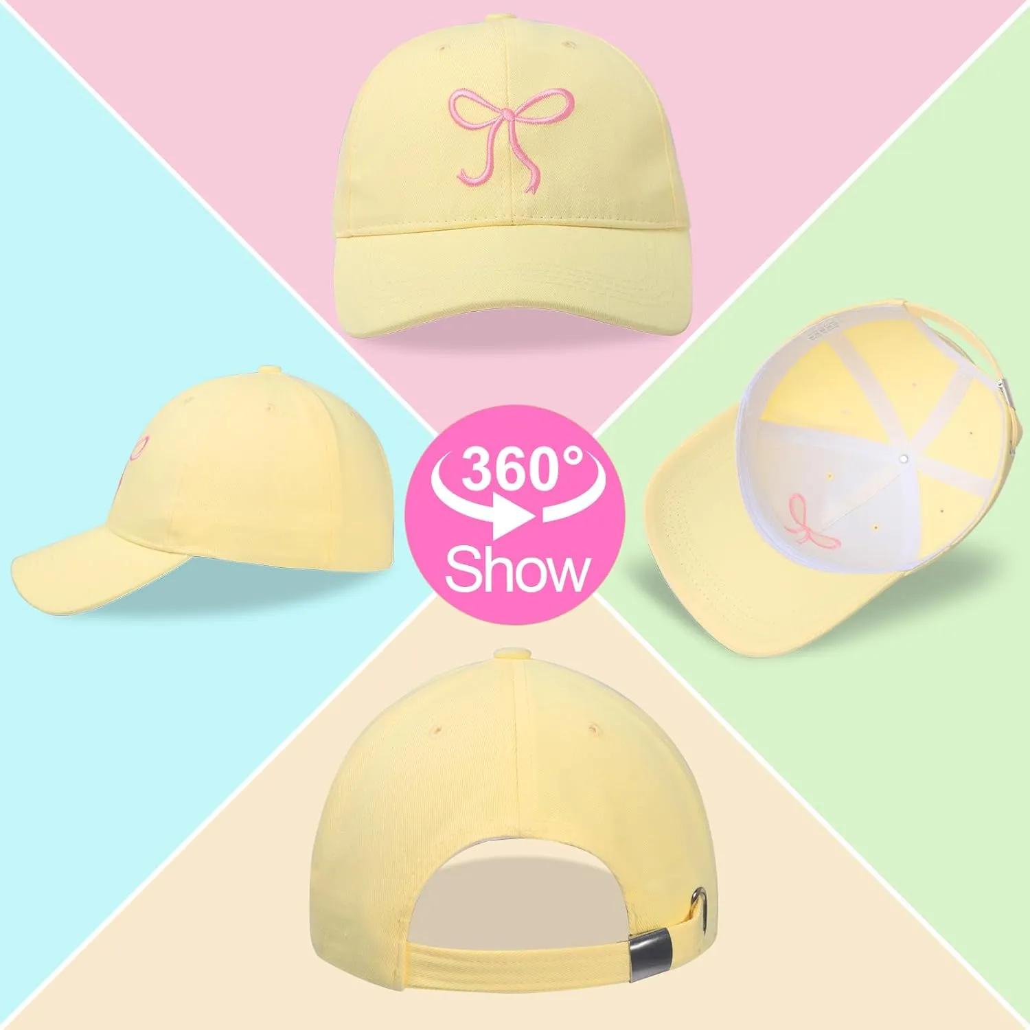 Bow-Tie Baseball Cap for Women Embroidered Trucker Hat Cute Summer Outdoor Travel Hiking Beach Sun Hats