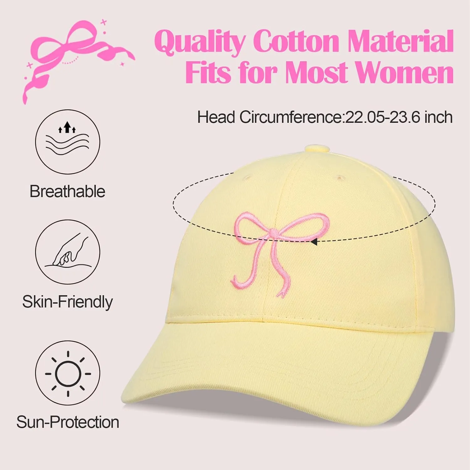 Bow-Tie Baseball Cap for Women Embroidered Trucker Hat Cute Summer Outdoor Travel Hiking Beach Sun Hats