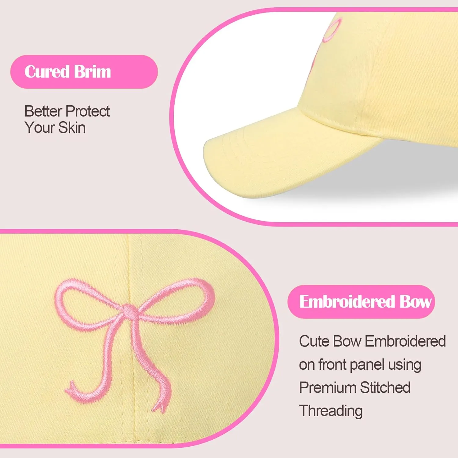 Bow-Tie Baseball Cap for Women Embroidered Trucker Hat Cute Summer Outdoor Travel Hiking Beach Sun Hats