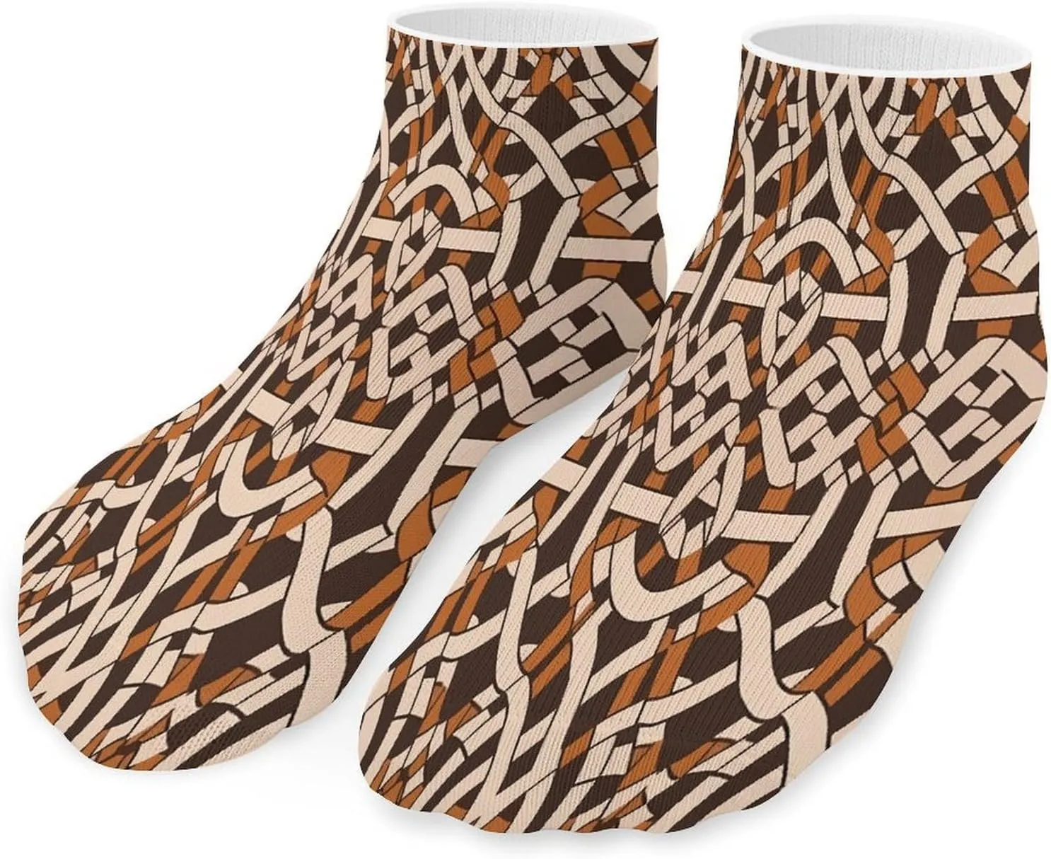 Brown Geometric Pattern Socks Low Cut Ankle Short Sock Novelty Casual Invisible Liner Socks for Men Women