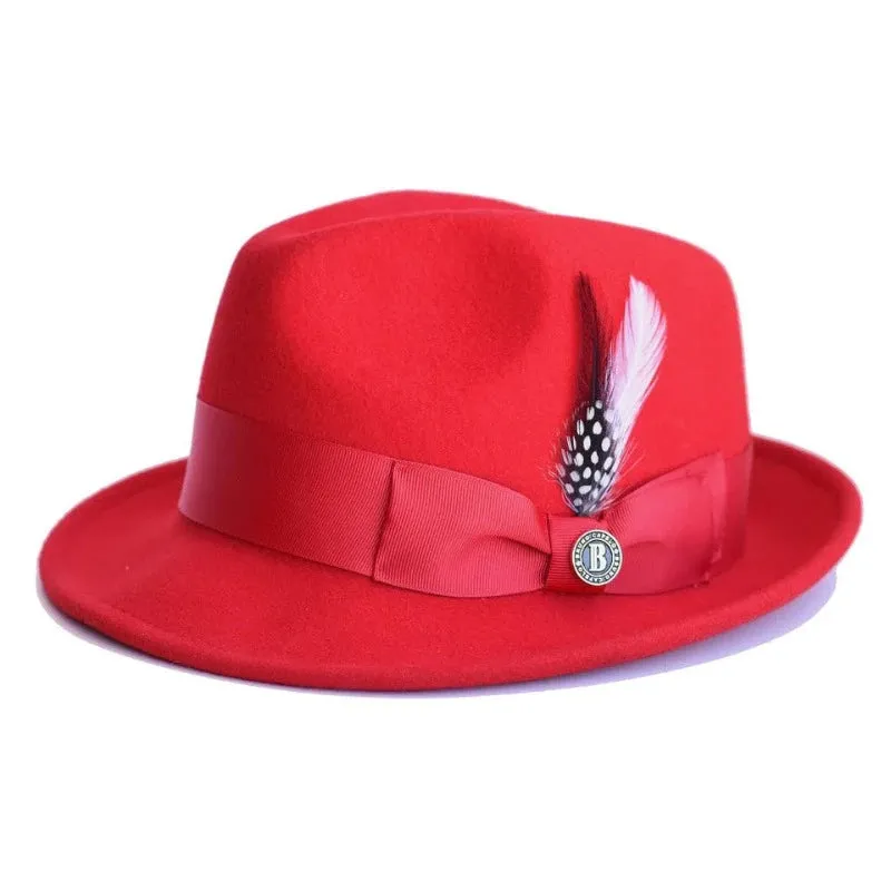 Bruno Capelo Red Men's Wool Hat Hudson Lite Felt Fedora Hat
