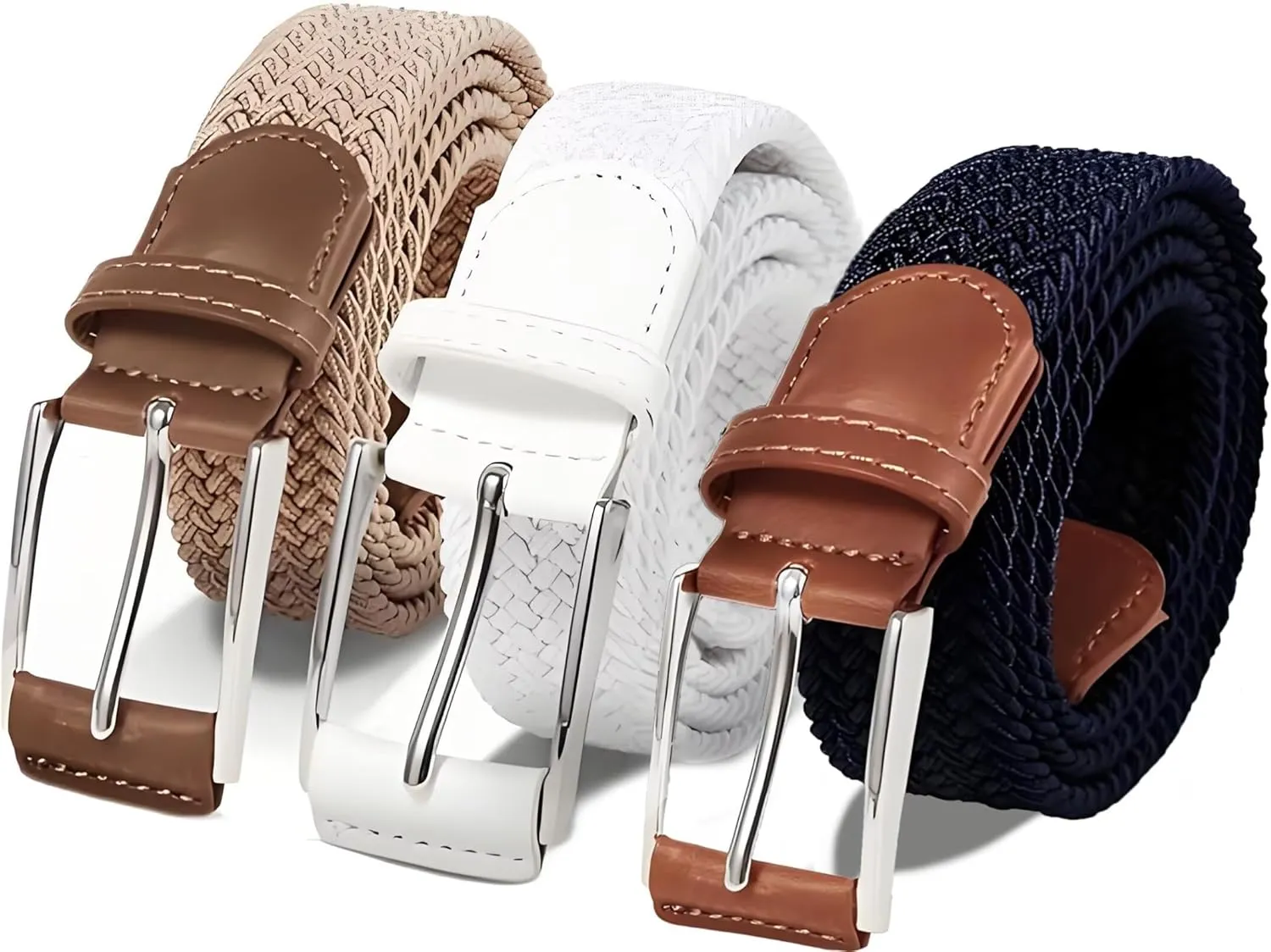 Casual Stretch Belts for Men, Adjustable Braided Mens Elastic Belt, Ideal Gifts for Golf, Dress, Work