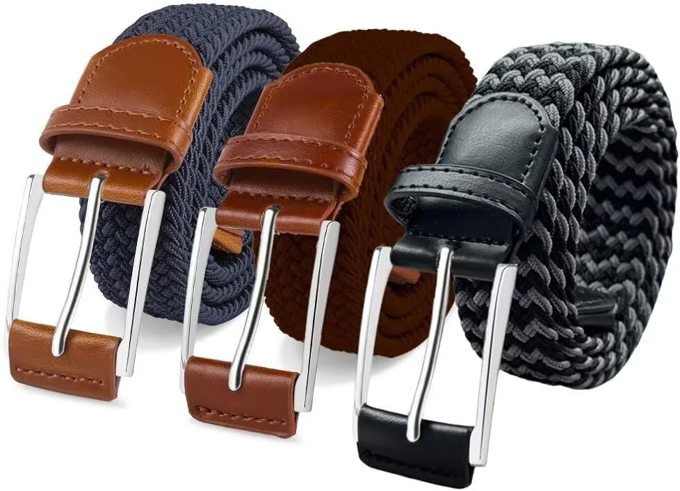 Casual Stretch Belts for Men, Adjustable Braided Mens Elastic Belt, Ideal Gifts for Golf, Dress, Work