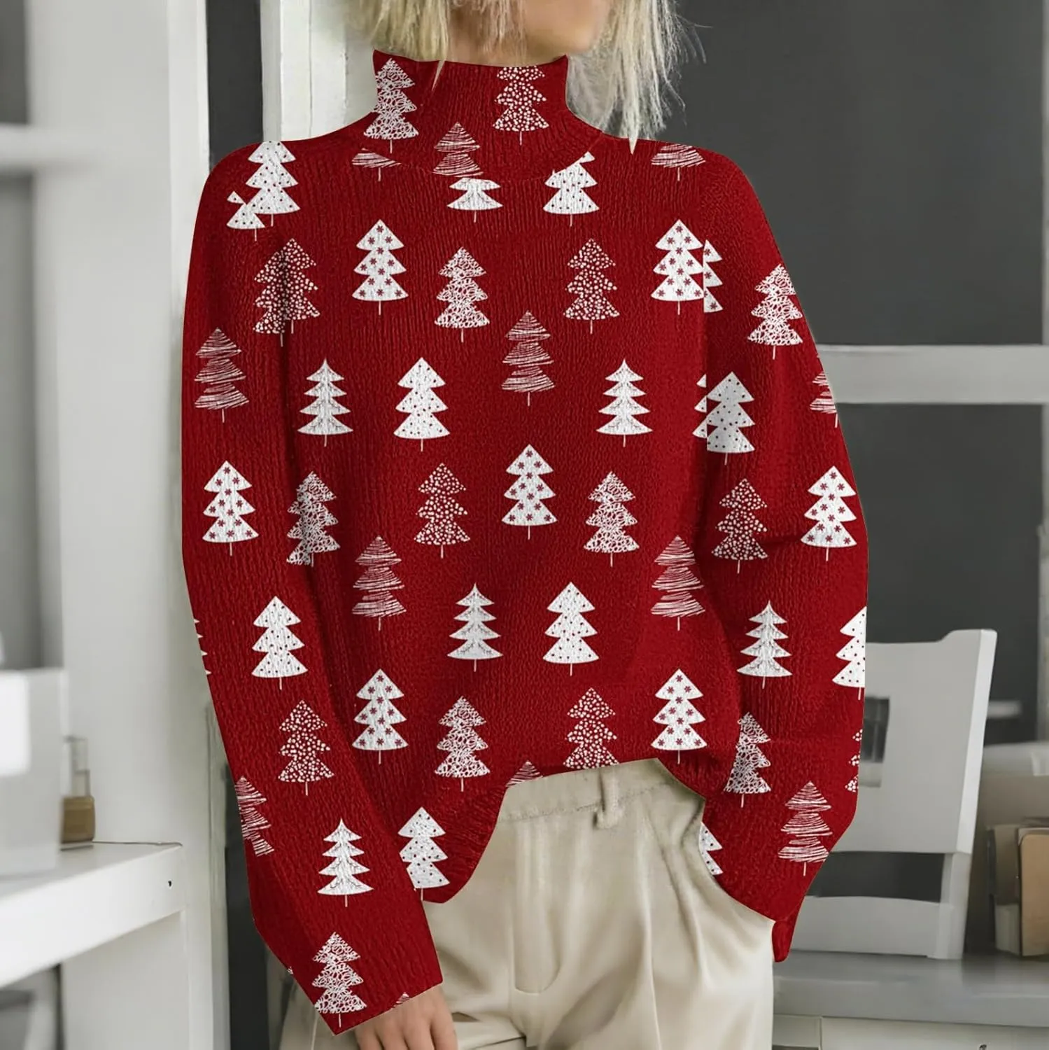 Christmas Sweaters for Women Warm Winter Casual Turtleneck Pullover Comfy Long Sleeve Knit Sweater Fall Winter Outfits
