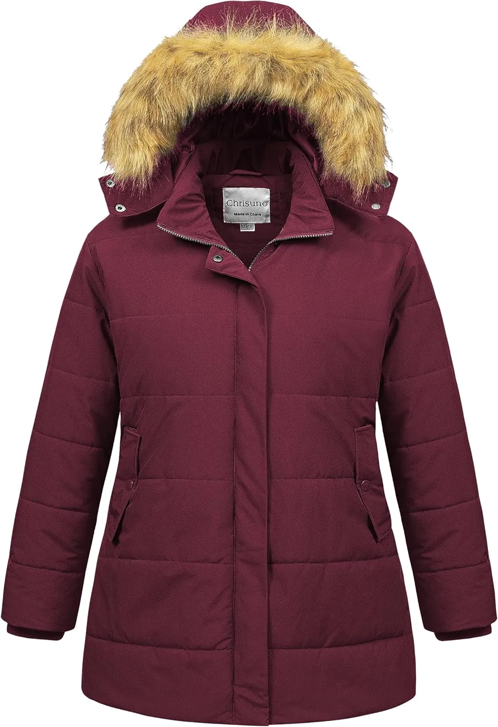 Chrisuno Women's Plus Size Winter Coat Waterproof Long Puffer Jacket Warm Thicken Parka with Removable Fur Hood
