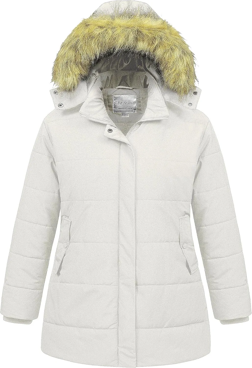 Chrisuno Women's Plus Size Winter Coat Waterproof Long Puffer Jacket Warm Thicken Parka with Removable Fur Hood