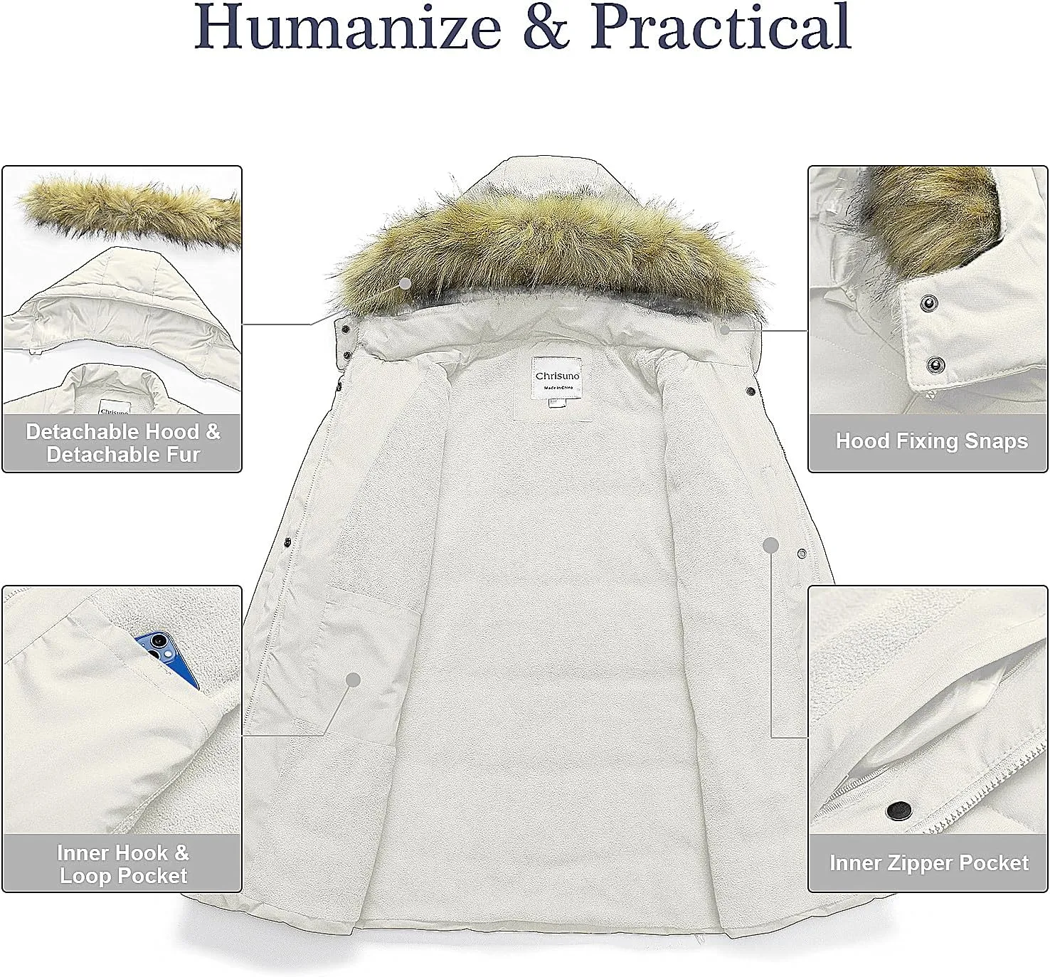 Chrisuno Women's Plus Size Winter Coat Waterproof Long Puffer Jacket Warm Thicken Parka with Removable Fur Hood