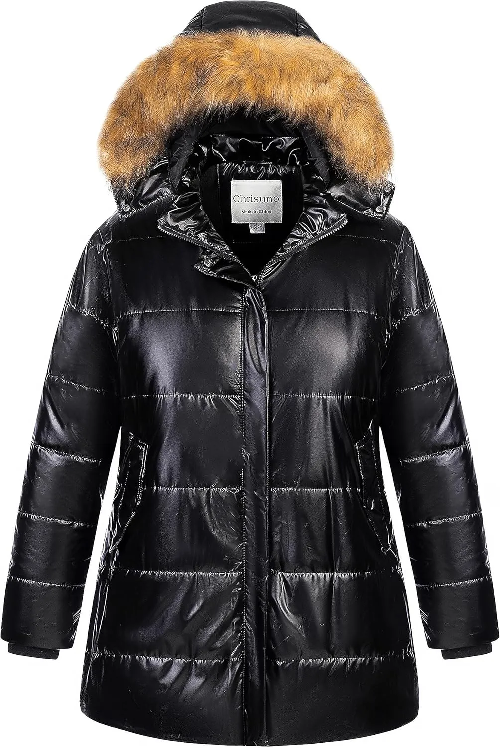 Chrisuno Women's Plus Size Winter Coat Waterproof Long Puffer Jacket Warm Thicken Parka with Removable Fur Hood