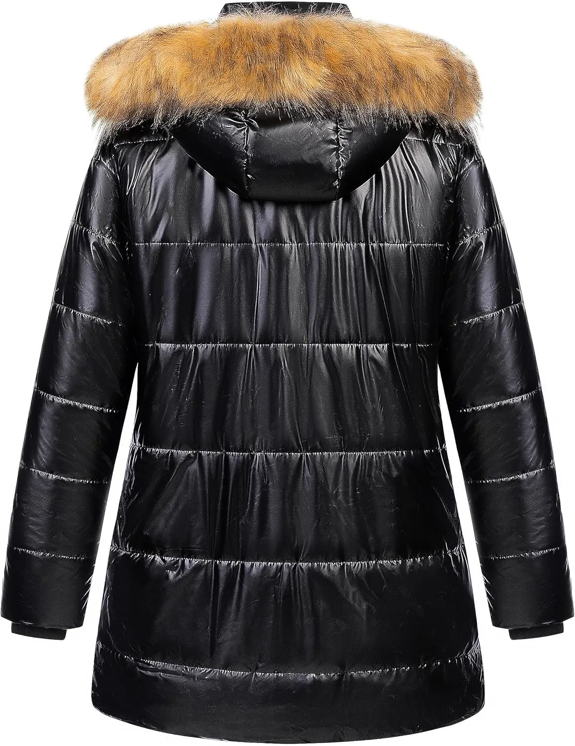 Chrisuno Women's Plus Size Winter Coat Waterproof Long Puffer Jacket Warm Thicken Parka with Removable Fur Hood