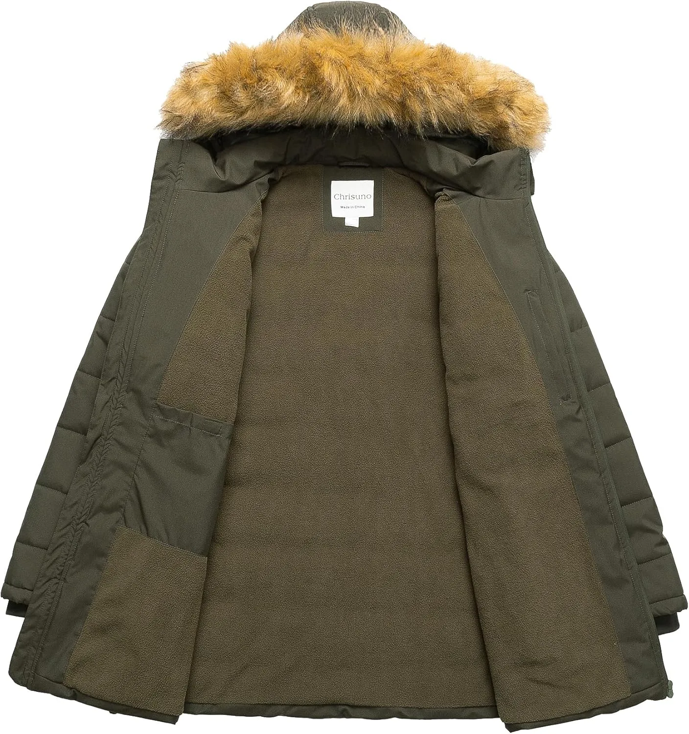Chrisuno Women's Plus Size Winter Puffer Jacket Warm Long Winter Coats Quilted Waterproof Fleece Lined Detachable Fur Hood