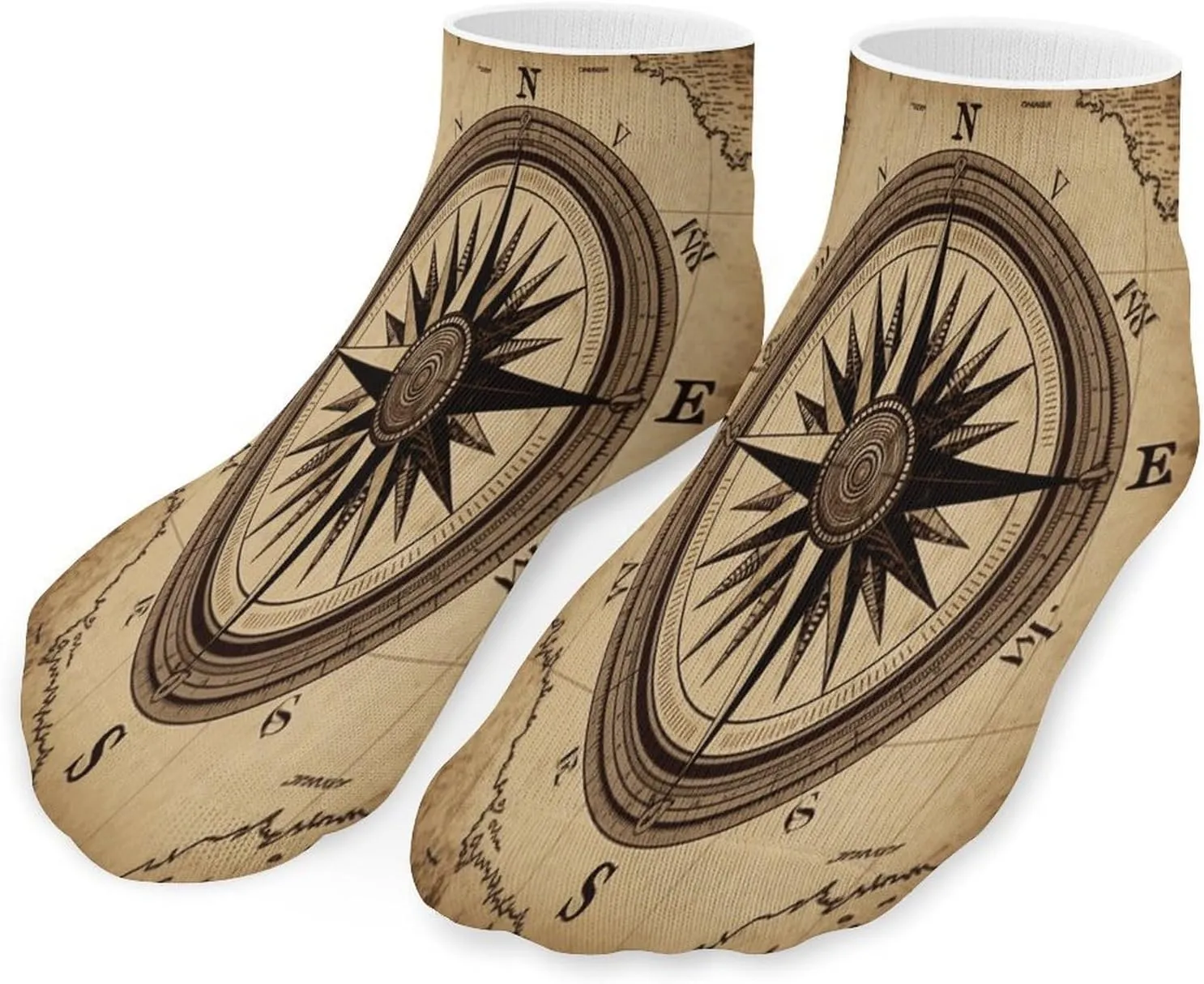 Compass Wind Road Map Socks Low Cut Ankle Short Sock Novelty Casual Invisible Liner Socks for Men Women