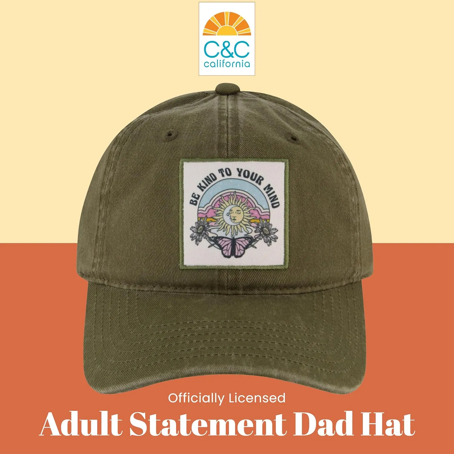 Concept One C & C California Cap, Be Kind to Your Mind Cotton Baseball Hat with Curved Brim