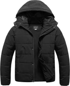 CREATMO US Men's Big and Tall Winter Puffer Jacket Waterproof Bubble Coat Puffy Ski Parka With Hood