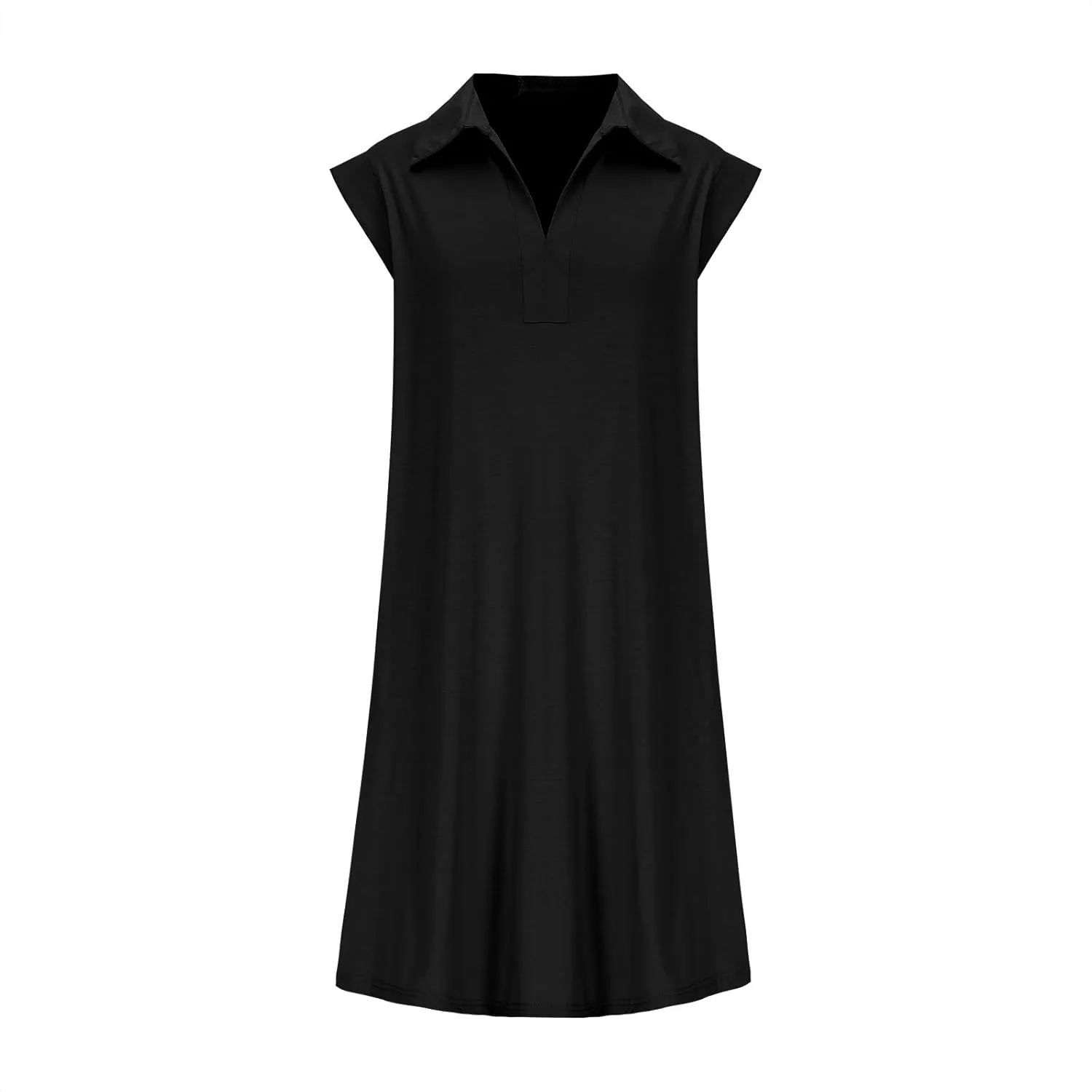 Dressy Lapel Cap Sleeve T Shirt Dress Women Summer V Neck Mini Work Dresses Casual Loose Fit Beach Vacation Dresses