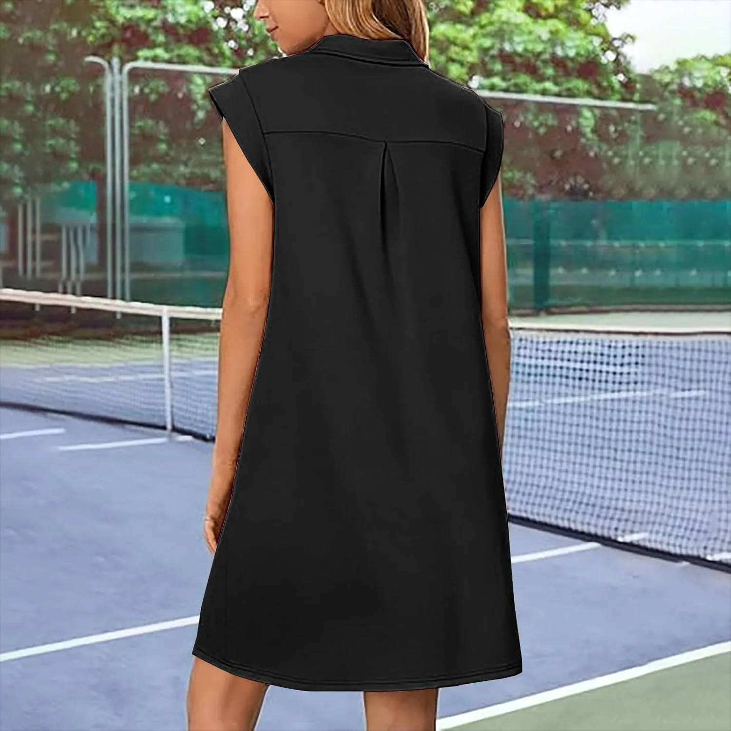 Dressy Lapel Cap Sleeve T Shirt Dress Women Summer V Neck Mini Work Dresses Casual Loose Fit Beach Vacation Dresses
