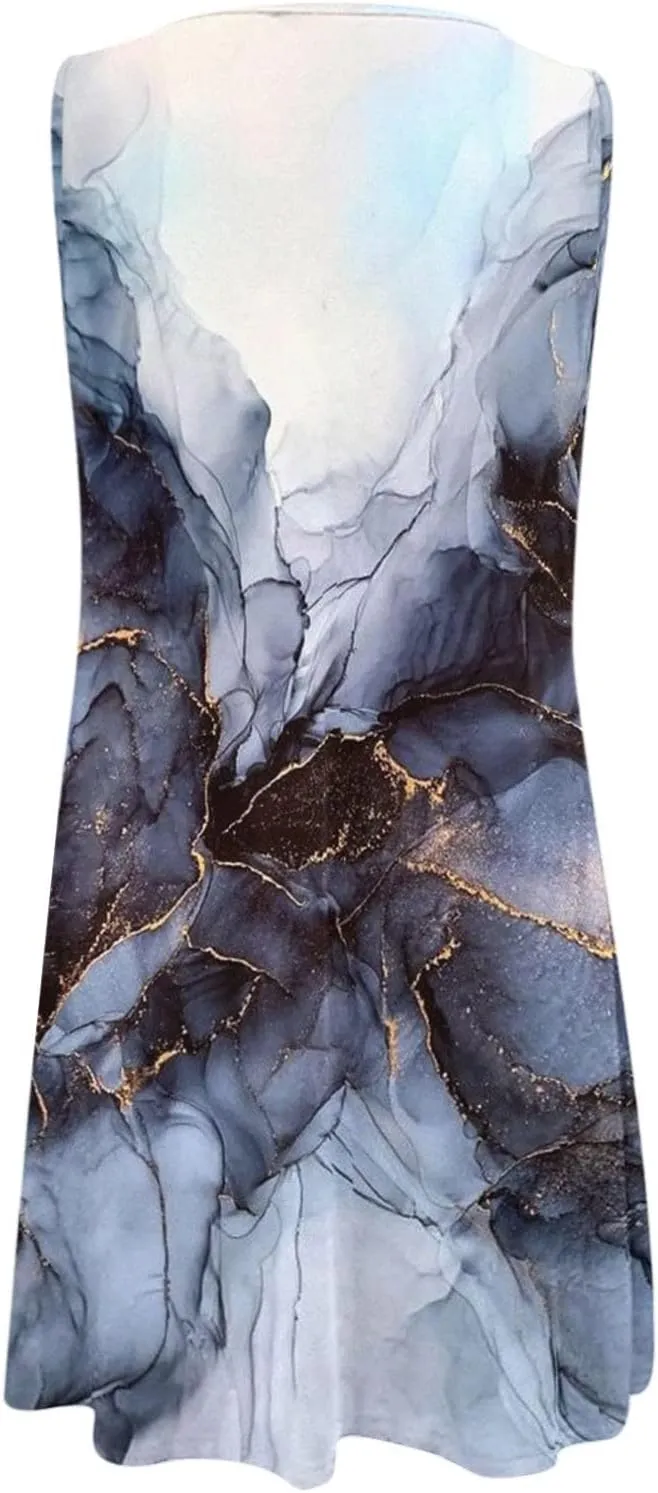 Eduavar Summer Dresses for Women 2024, Shirt Dresses for Women Casual Sleeveless Tank Dress Hollow Out Crew Neck Mini Dress