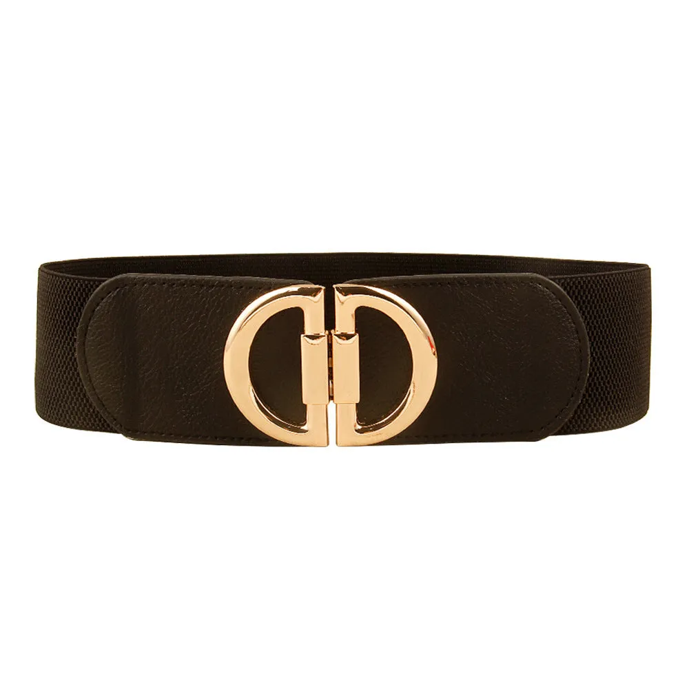 Elastic A Pair Of Buckles Wide Belt Women