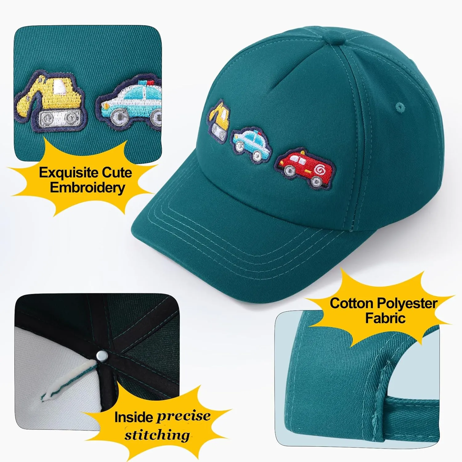 Embroidered Baseball Caps for Boys Girls Fire Truck Excavator Trucker Hat Funny Adjustable Summer Hats Age 3-8