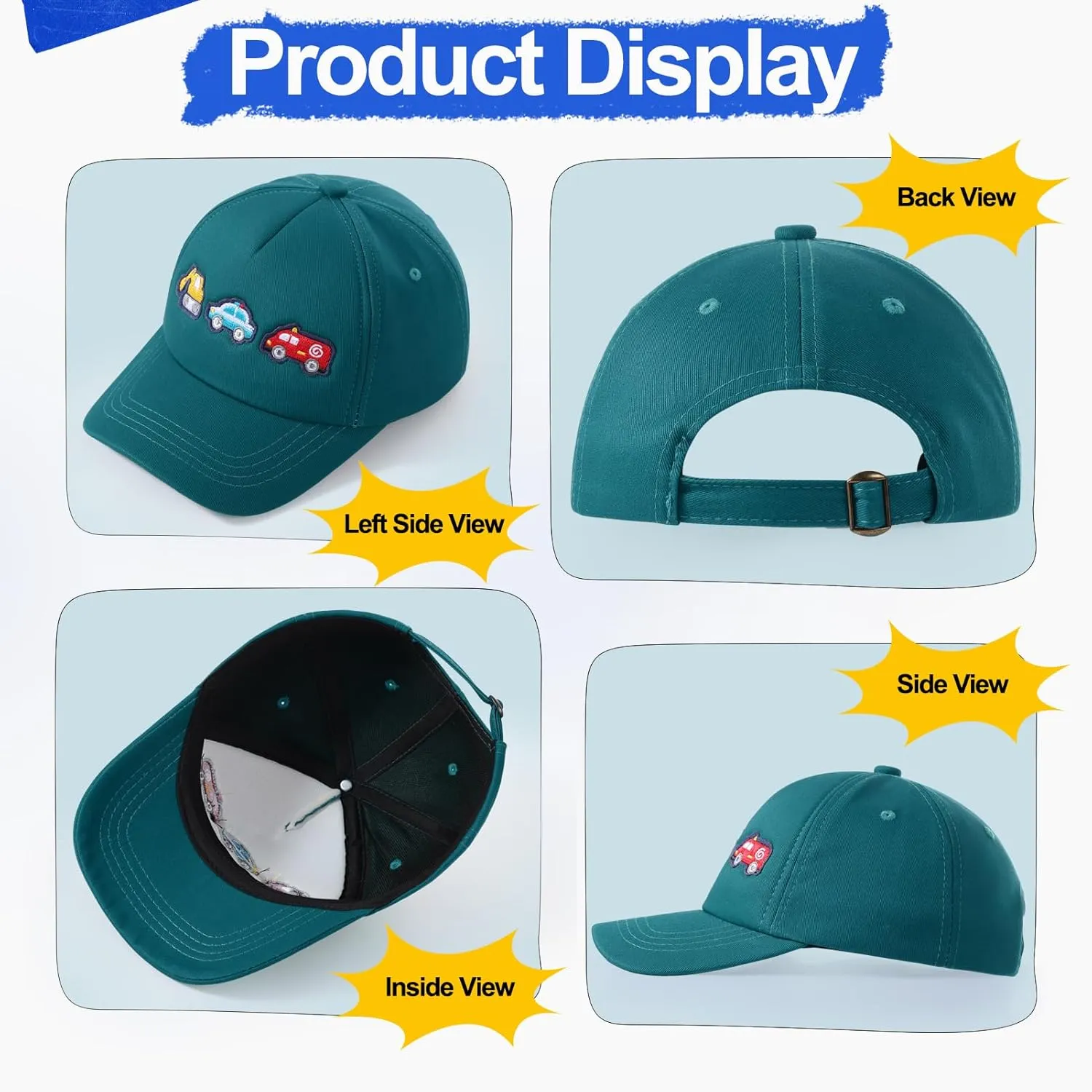 Embroidered Baseball Caps for Boys Girls Fire Truck Excavator Trucker Hat Funny Adjustable Summer Hats Age 3-8