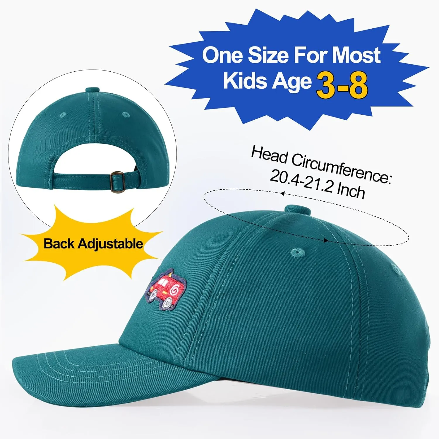 Embroidered Baseball Caps for Boys Girls Fire Truck Excavator Trucker Hat Funny Adjustable Summer Hats Age 3-8