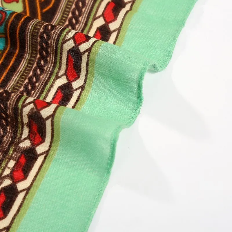 Green Rectangle National Style Vacation Printing Sunscreen Scarf Shawl Beach Towel