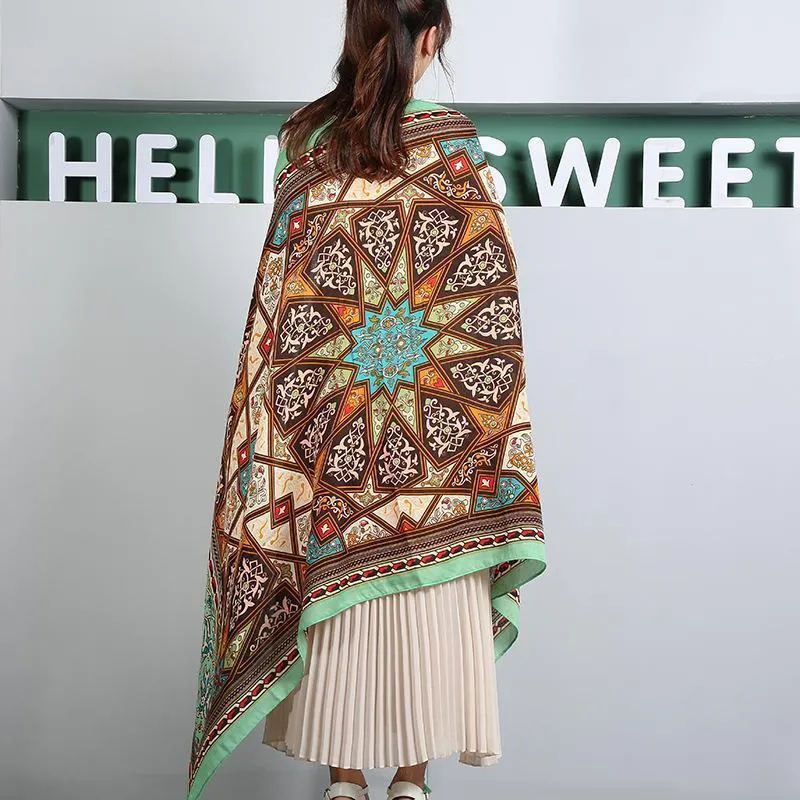 Green Rectangle National Style Vacation Printing Sunscreen Scarf Shawl Beach Towel