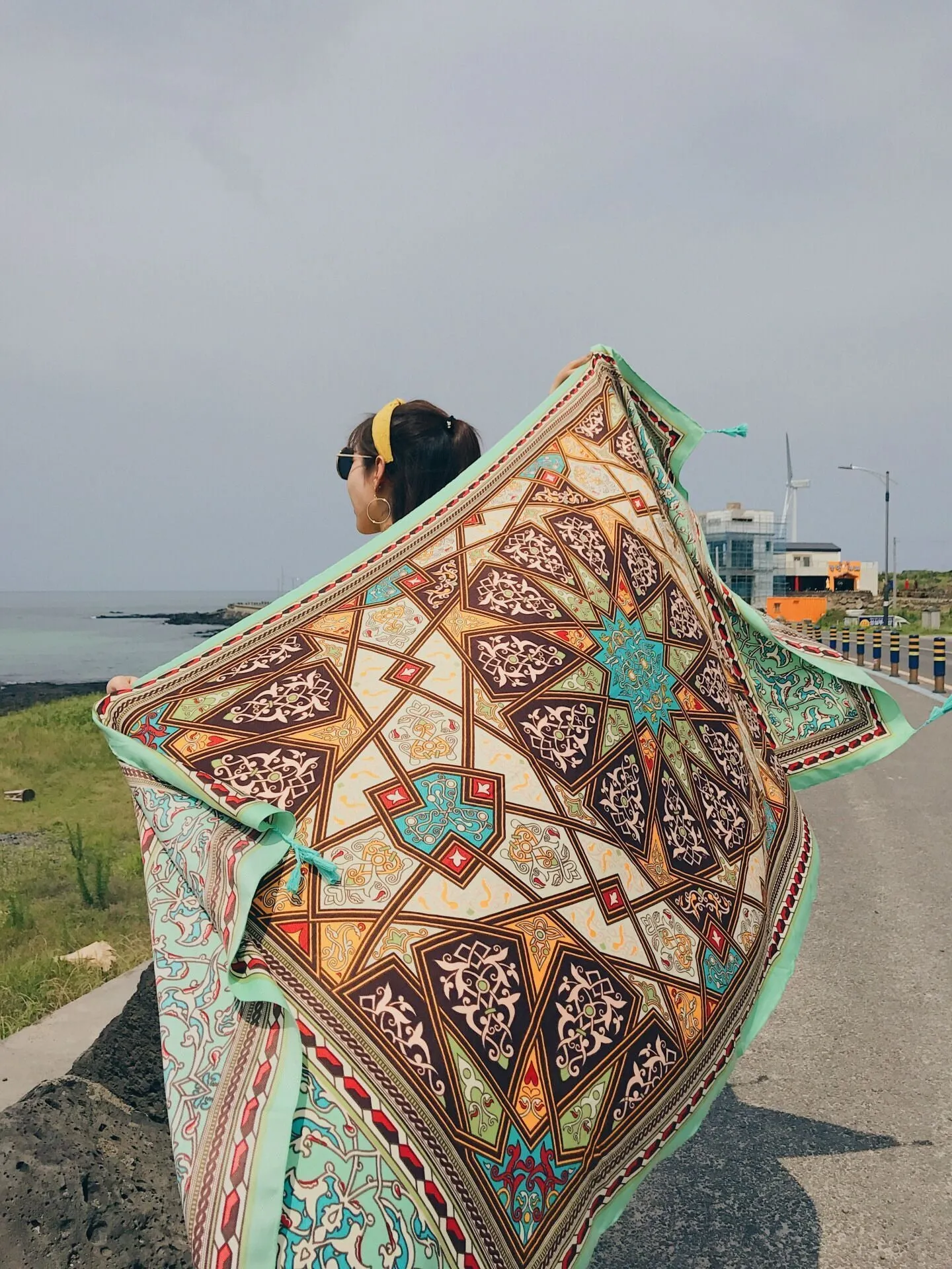 Green Rectangle National Style Vacation Printing Sunscreen Scarf Shawl Beach Towel