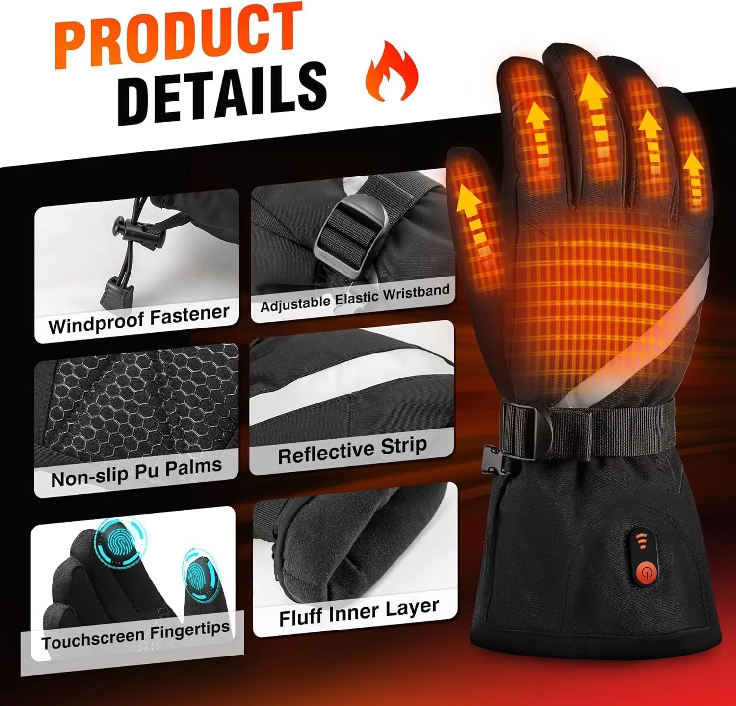 Heated Gloves, Heated Gloves for Men Women Rechargeable Electric Waterproof Thermal Warm Work Winter Gloves Hand Warmers for Cold Weather Work Hunting Fishing Cycling Hiking Skiing